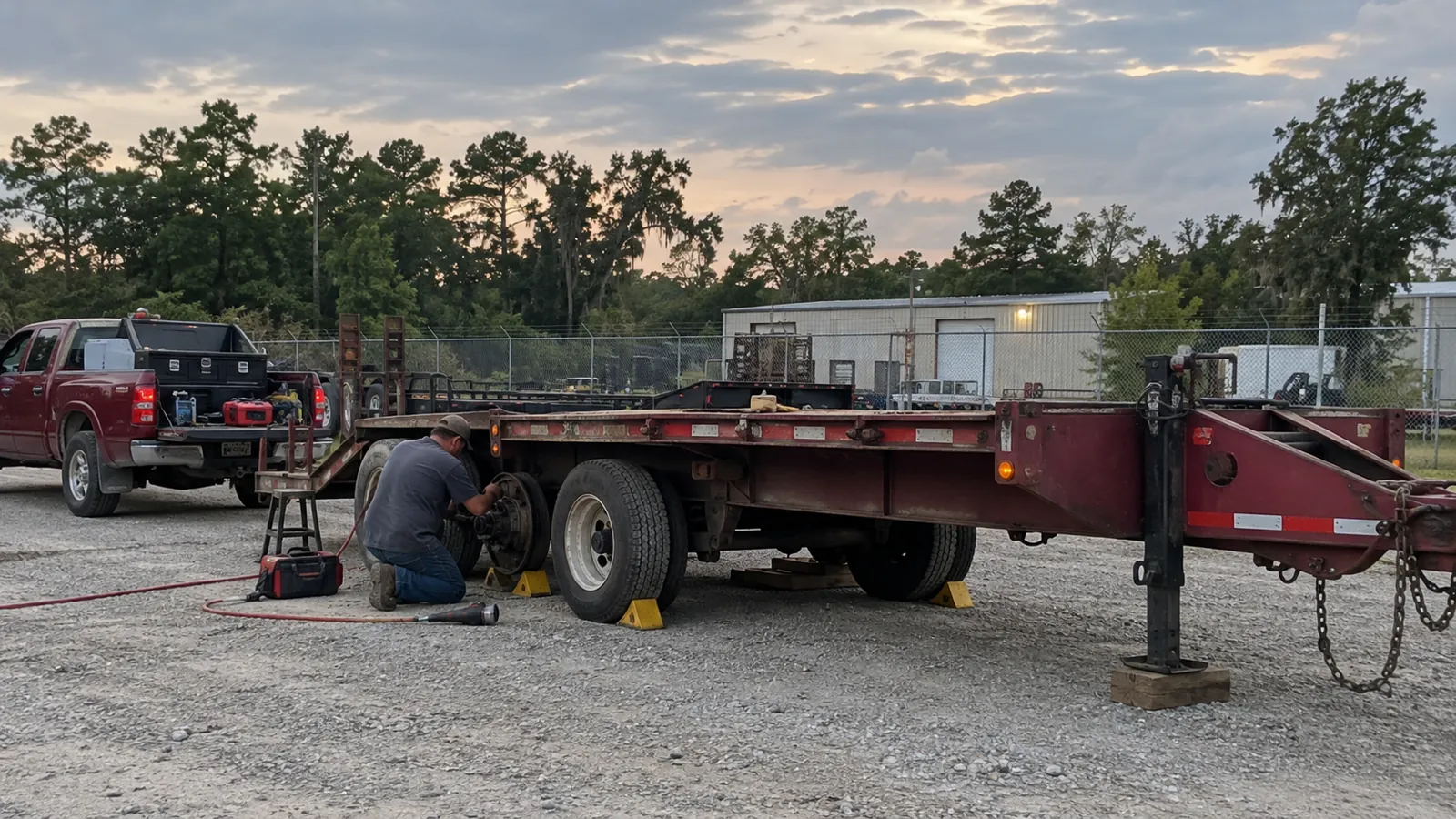 Illustration of mobile trailer repair in a Louisiana mobile-service setting